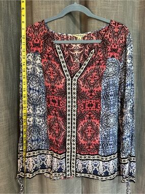 Lucky Brand Red & Blue Mixed-Print V-Neck Blouse